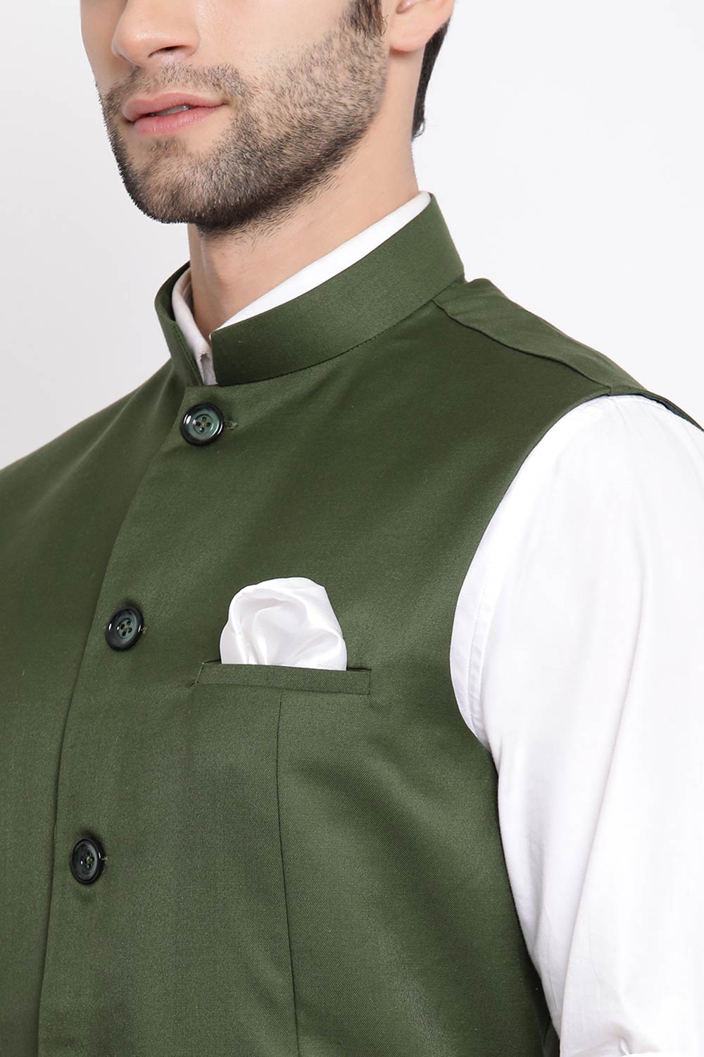 Solid Green Nehru Jacket for Casual Wear