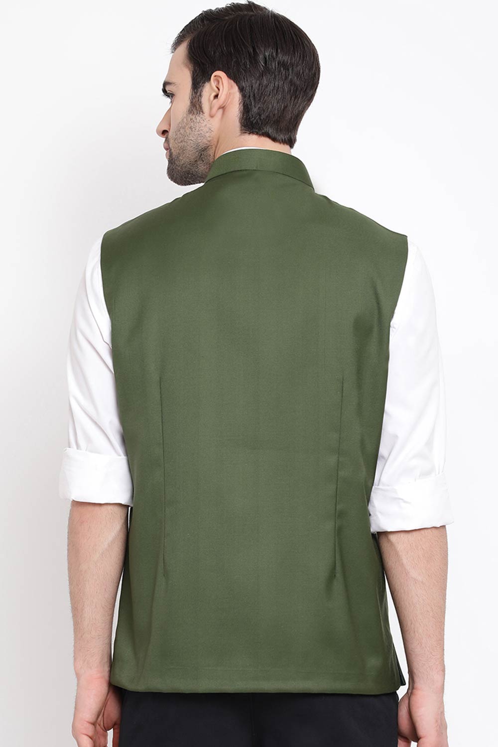 Solid Green Nehru Jacket for Men's