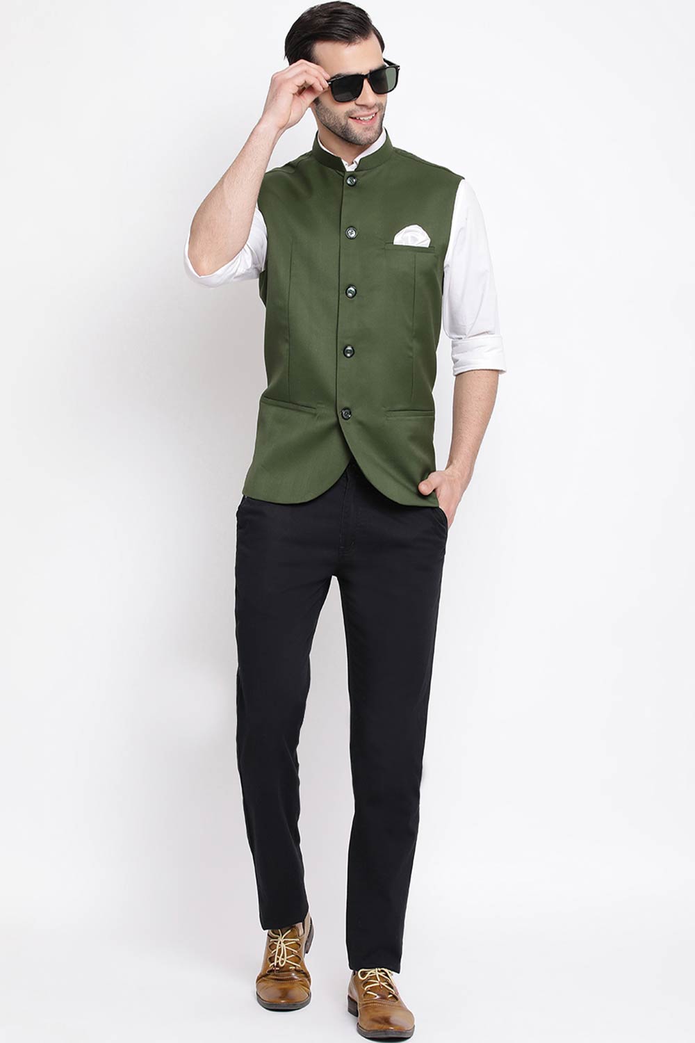 Shop Cotton Silk Green Nehru Jacket