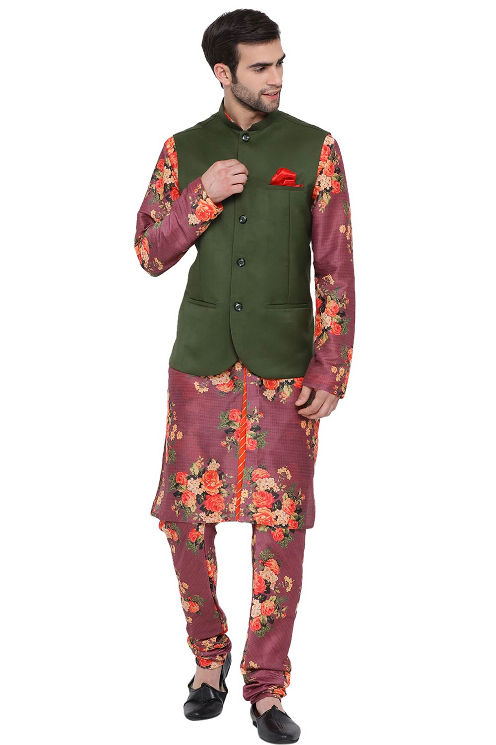 Buy Men's Art Silk Floral Kurta and Pyjama Set in Purple