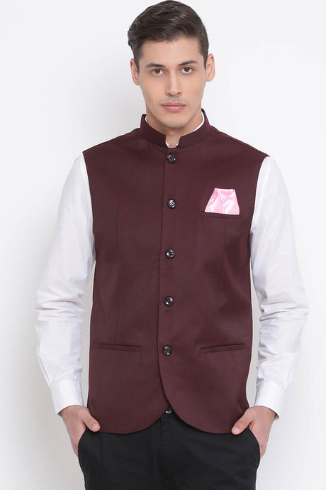 Maroon Cotton Silk Nehru Jacket for Men's