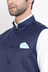 Solid Navy Blue Nehru Jacket for Casual Wear