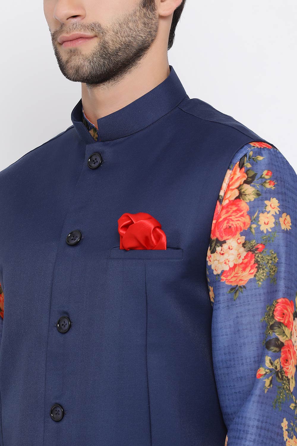 Buy Men's Floral Kurta and Pyjama Set in Blue
