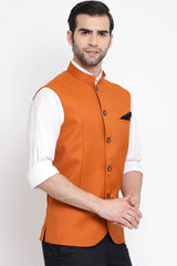 Waist Length Nehru Jacket in Orange