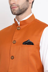 Solid Orange Nehru Jacket for Casual Wear