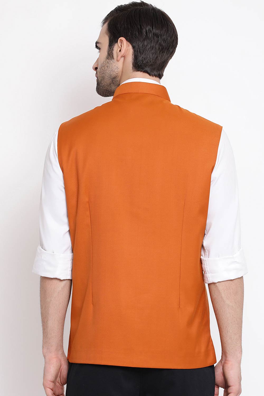 Art Silk Orange Nehru Jacket for Men's