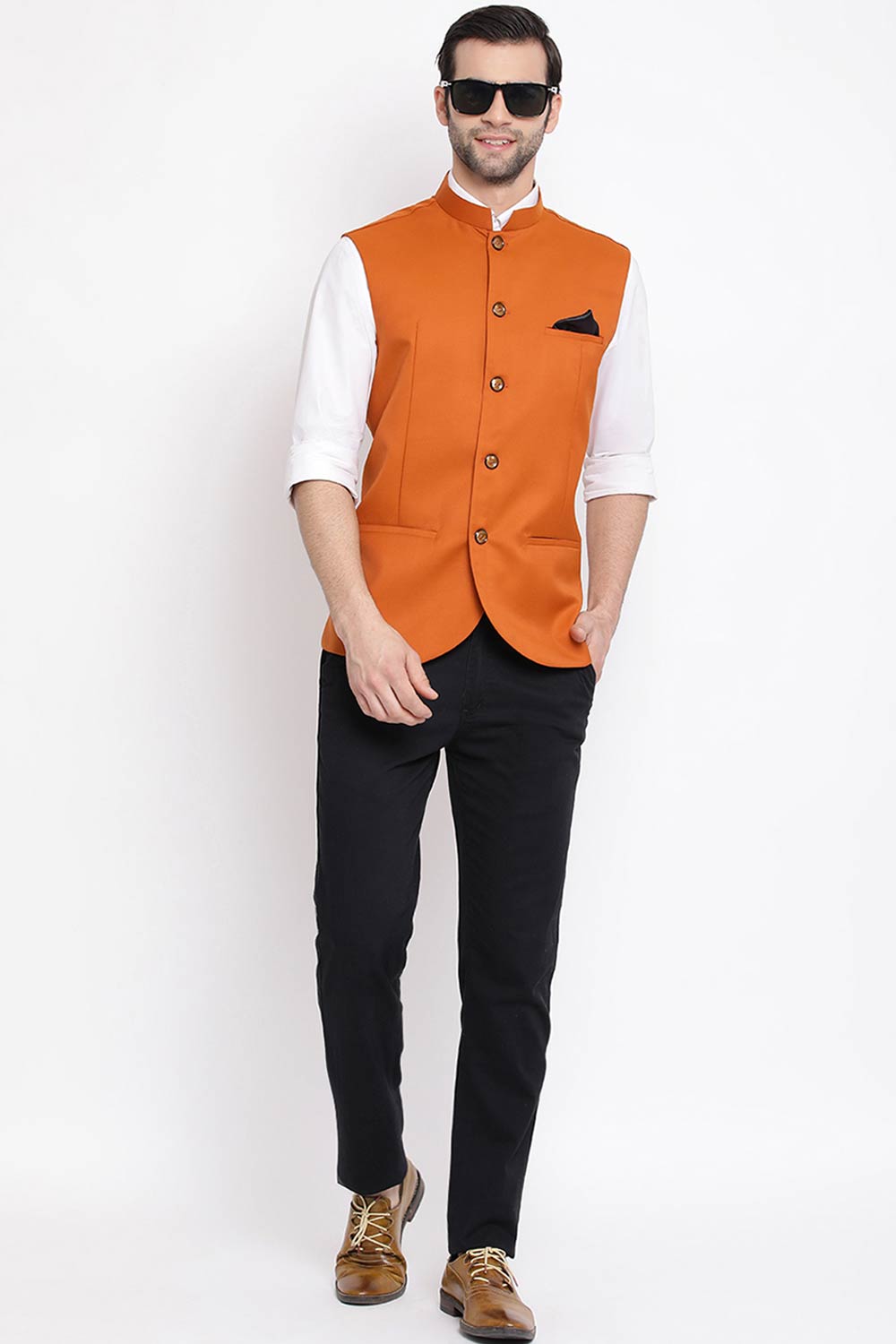 Shop Cotton Silk Orange Nehru Jacket Online