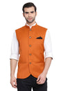 Buy Cotton Silk  Solid Nehru Jacket in Orange