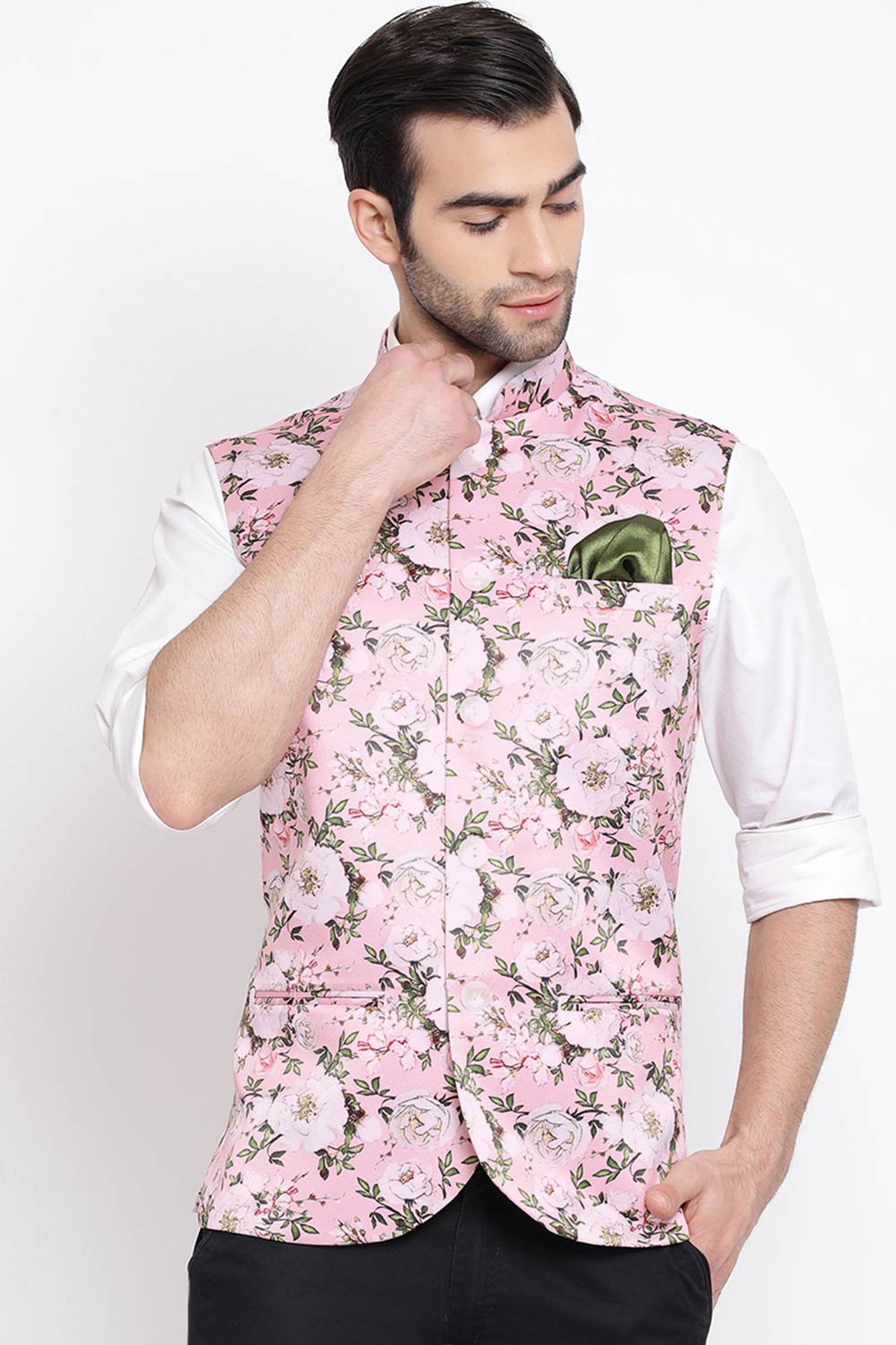 Pink Art Silk Nehru Jacket for Men's