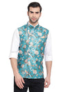 Buy Art Silk Floral Printed Nehru Jacket in Turquoise