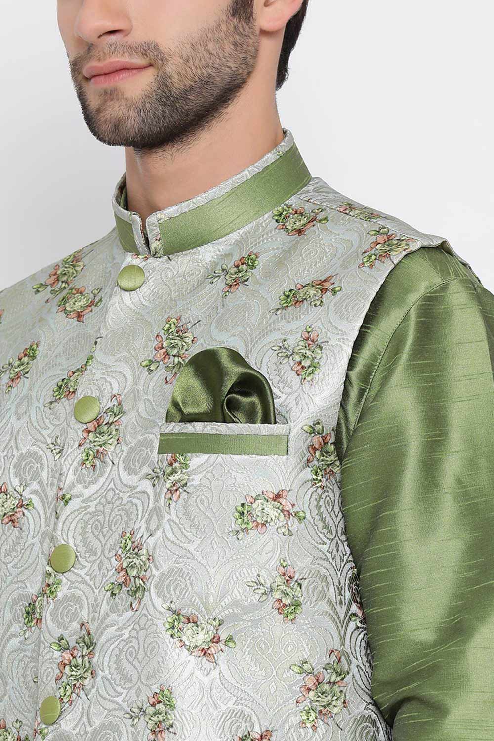 Buy Men's Floral Kurta and Pyjama Set in Green