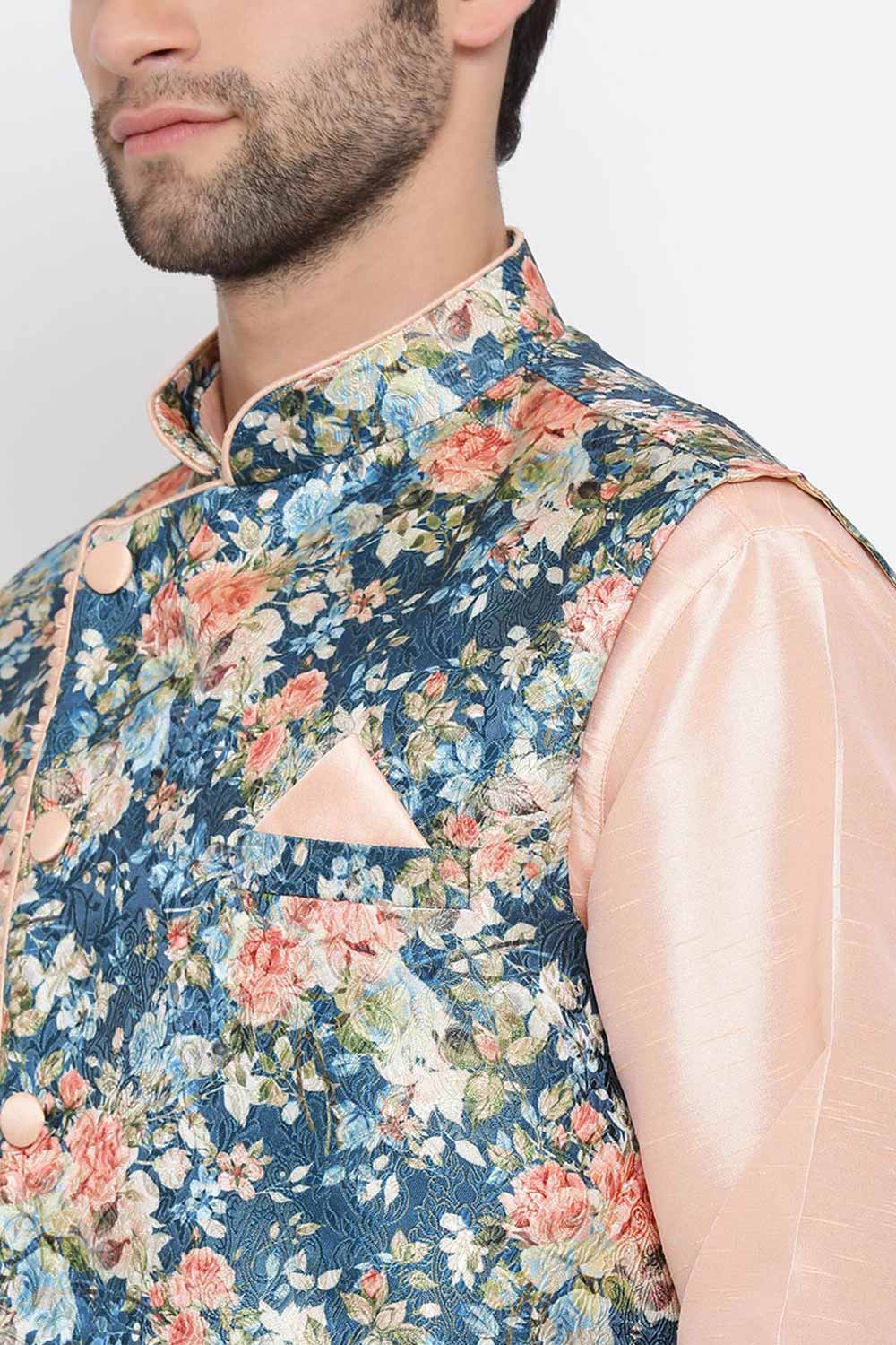 Buy Men's Floral Kurta and Pyjama Set in Peach