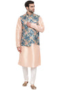 Buy Men's Cotton Art Silk Floral Kurta and Pyjama Set in Peach