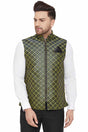 Buy Blended Cotton Woven Nehru Jacket in Green