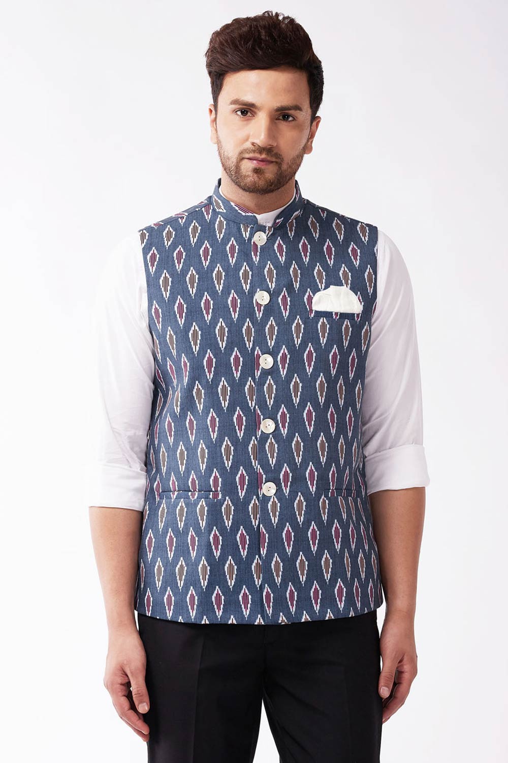 Buy Grey Pure Georgette Lucknowi Embroidered Nehru Jacket For Men by Ankit  V Kapoor Online at Aza Fashions.