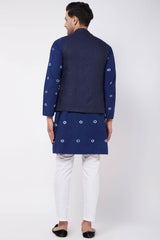 Buy Men's blended Cotton Solid Nehru Jacket in Navy Blue - Back