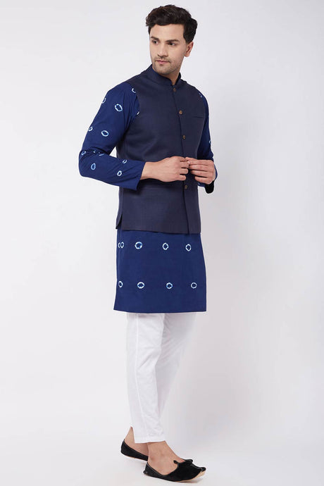 Buy Men's Pure Cotton Tie Dye Kurta Set in Blue - Front