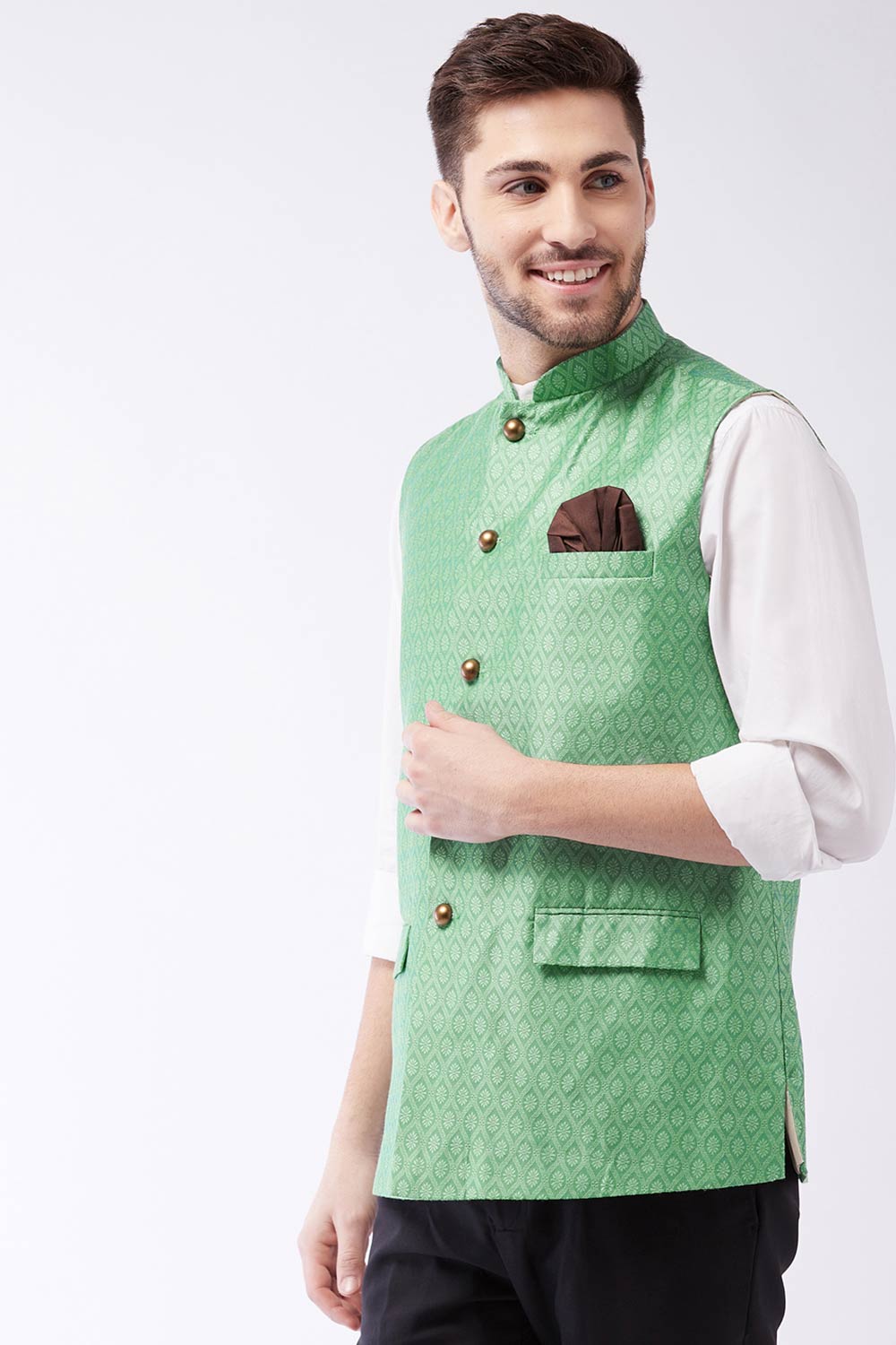 Waist Length Nehru Jacket in Green