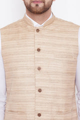 Stripe Beige Nehru Jacket for Casual Wear