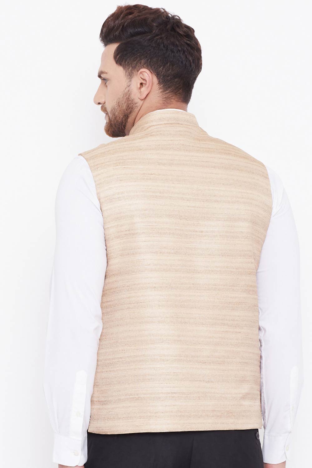 Shop Art Silk Beige Waist Length Nehru Jacket at Karmaplace