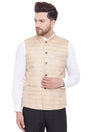 Buy Art Silk Stripe Nehru Jacket in Beige