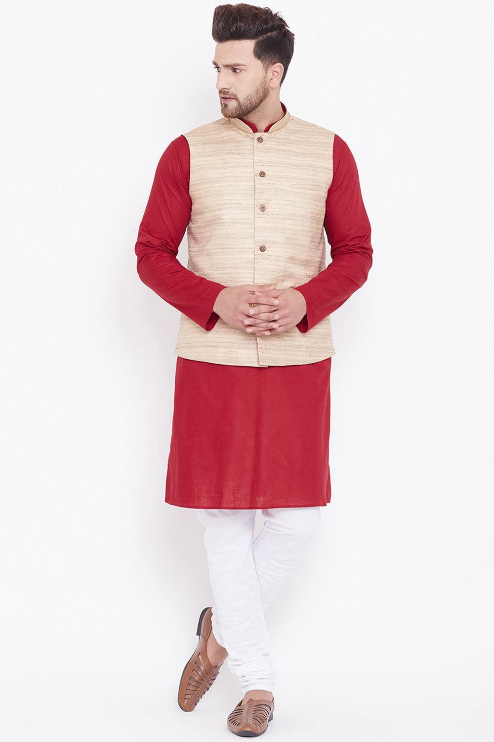 Shop Maroon Solid Kurta and Pyjama Set