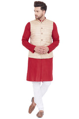 Buy Men's Blended Cotton Solid Kurta and Pyjama Set in Maroon