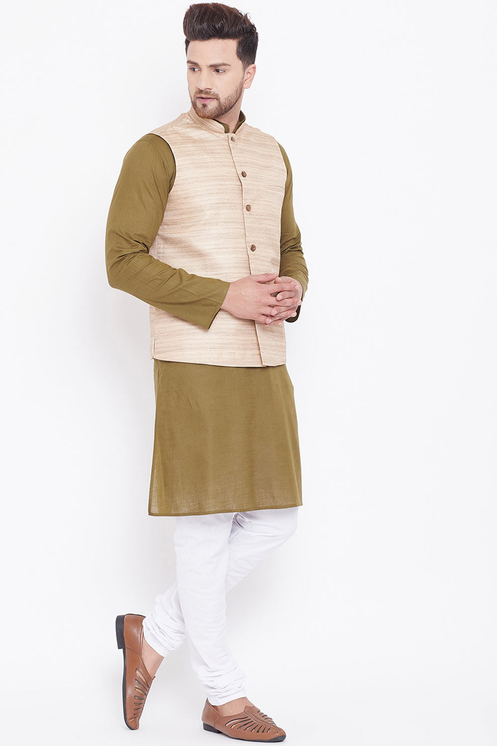 Buy Men's Kurta and Pyjama Set in Mehendi Green