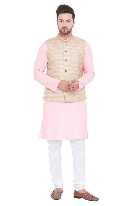 Buy Men's Blended Cotton Solid Kurta and Pyjama Set in Pink