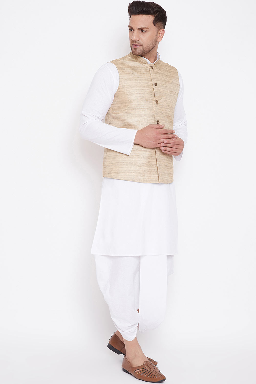 Buy Men's Kurta and Dhoti Set in White