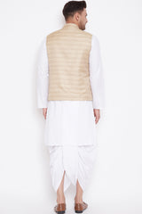 Buy Men's Solid Kurta and Dhoti Set in White