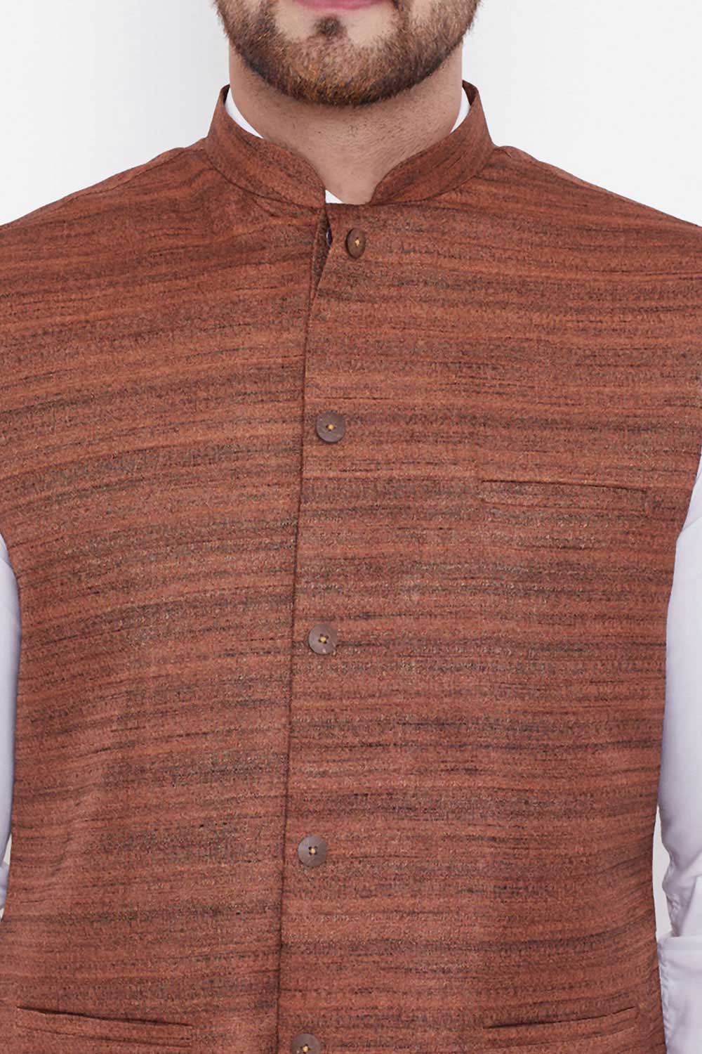 Stripe Coffee Brown Nehru Jacket for Casual Wear