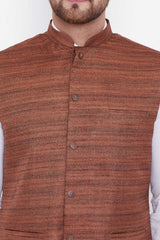 Stripe Coffee Brown Nehru Jacket for Casual Wear