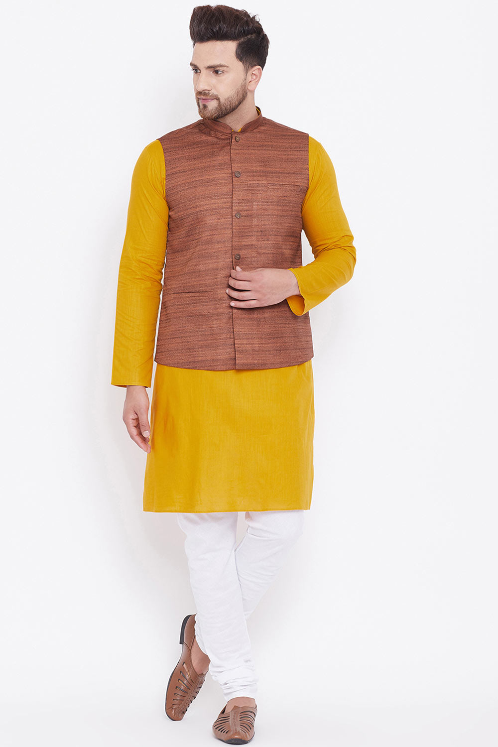 Shop Mustard Solid Kurta and Pyjama Set