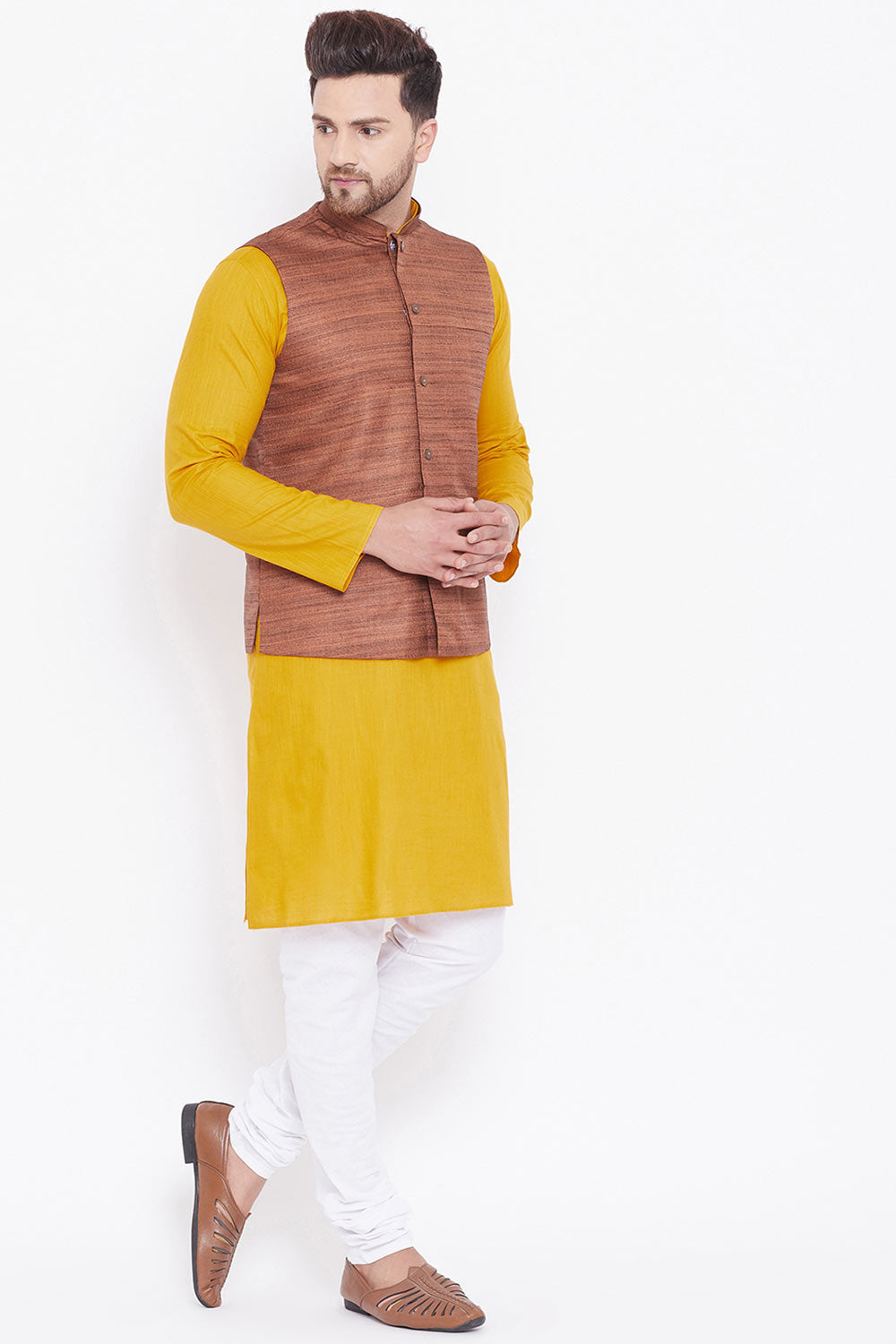 Buy Men's Kurta and Pyjama Set in Mustard