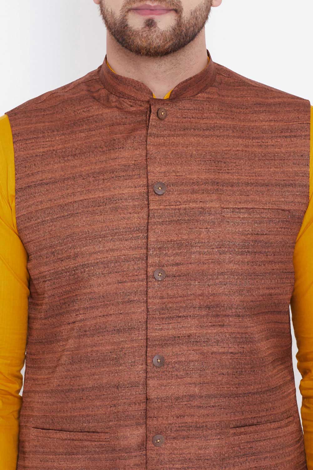 Buy Men's Solid Kurta and Pyjama Set in Mustard