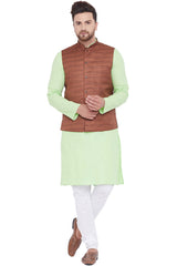 Buy Men's Blended Cotton Solid Kurta and Pyjama Set in Mint Green