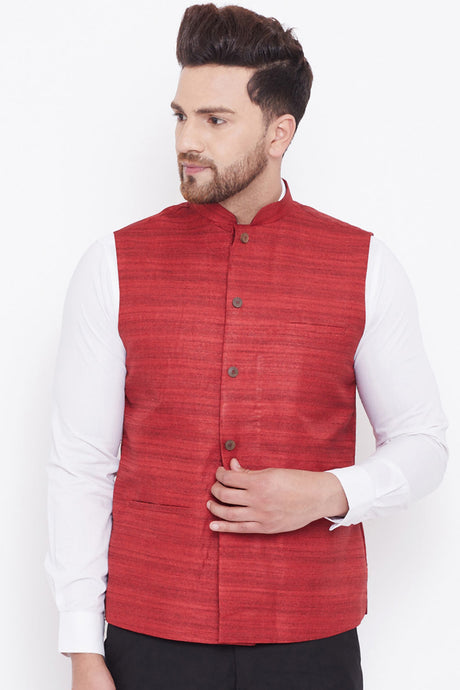 Maroon Art Silk Nehru Jacket for Men's