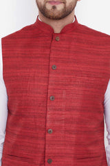 Stripe Maroon Nehru Jacket for Casual Wear