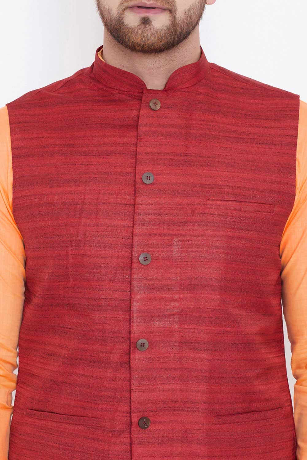 Buy Men's Orange Solid Kurta and Pyjama Set Online