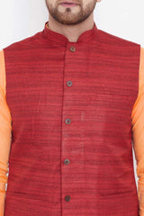 Buy Men's Orange Solid Kurta and Pyjama Set Online