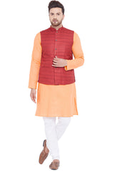 Buy Men's Blended Cotton Solid Kurta and Pyjama Set in Orange