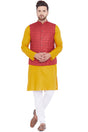 Buy Men's Blended Cotton Solid Kurta and Pyjama Set in Mustard