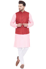 Buy Men's Blended Cotton Solid Kurta and Pyjama Set in Pink