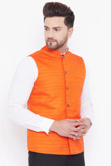 Waist Length Nehru Jacket in Orange