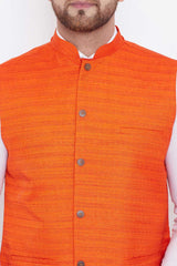 Stripe Orange Nehru Jacket for Casual Wear