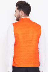 Shop Art Silk Orange Nehru Jacket Online