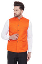 Buy Art Silk Stripe Nehru Jacket in Orange