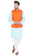 Buy Men's Blended Cotton Solid Kurta and Pyjama Set in Aqua