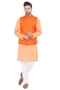Buy Men's Blended Cotton Solid Kurta and Pyjama Set in Orange